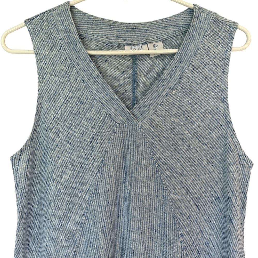 Sigrid Olsen Size L 100% Linen Stripe Sleeveless Asymmetrical V-Neck Tank Top
